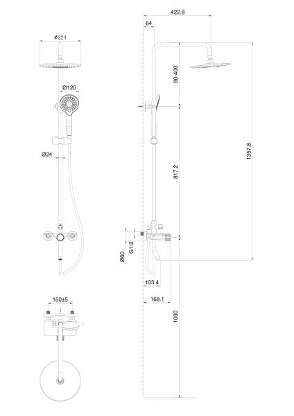 Душевая стойка Wonzon & Woghand Click WW-N3S962-MW белый матовый
