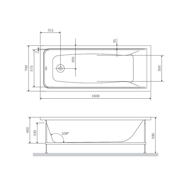 Акриловая ванна Am.pm Gem W90A-150-070W-A 150x70 см