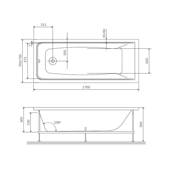 Акриловая ванна AM.PM Gem W90A-170-075W-A 170х75