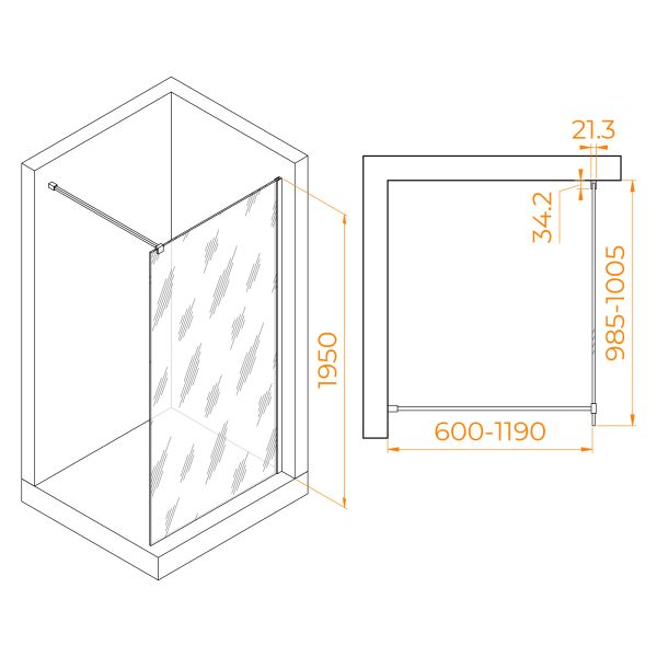 Душевая перегородка RGW WA-001 351000110-11 100см хром