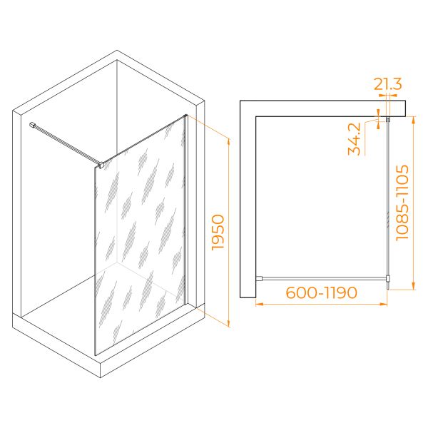 Душевая перегородка RGW WA-001 351000111-11 110см хром