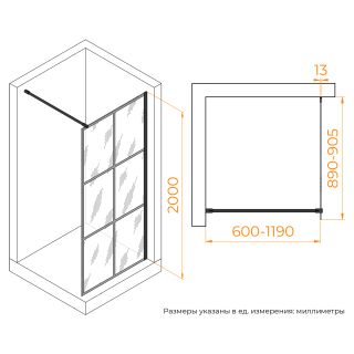 Душевая перегородка RGW WA-011B 35101190-84 90 см профиль чёрный стекло прозрачное