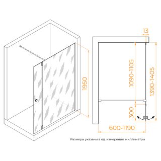 Душевая перегородка RGW WA-054Gb (WA-010Gb + Z-072Gb) 351005413-16 110 см брашированное золото