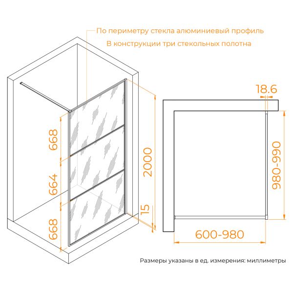 Душевая перегородка RGW WA-09B 06100910-14 100 см чёрный