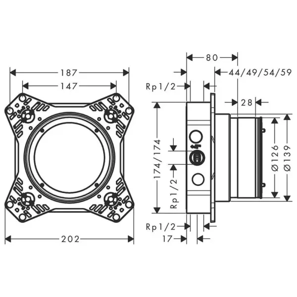 Скрытая часть смесителя Hansgrohe Ibox Universal 01500180 Скрытая часть смесителя Hansgrohe Ibox Universal 01500180
