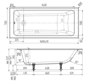 Чугунная ванна Wotte Line 160x70