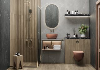 Керамическая плитка Delacora настенная Рокстайл серый / Rockstyle Gray WT93ROK15 300х900х10,5