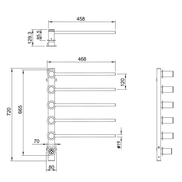 Полотенцесушитель электрический встраиваемый Wonzon & Woghand Hamburg WW-AL315-MB 46x72 см с внутренней частью чёрный матовый