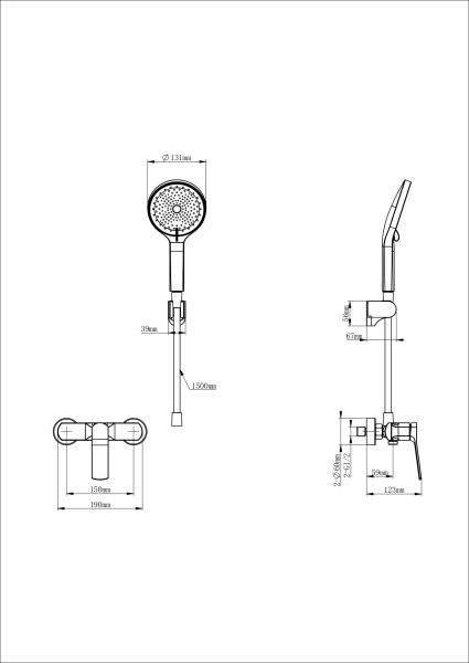 Смеситель для душа Wonzon & Woghand WW-B2585-MB чёрный матовый