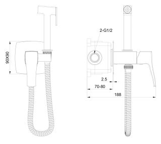 Смеситель с гигиеническим душем встраиваемый WONZON WOGHAND FLEX WW-88829072-BN Брашированный никель