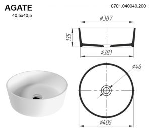 Раковина Whitecross Agate 0701.040040.200 40см белый матовый