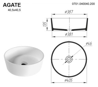 Раковина Whitecross Agate 0701.040040.200 40см белый матовый Раковина Whitecross Agate 0701.040040.200 40см белый матовый
