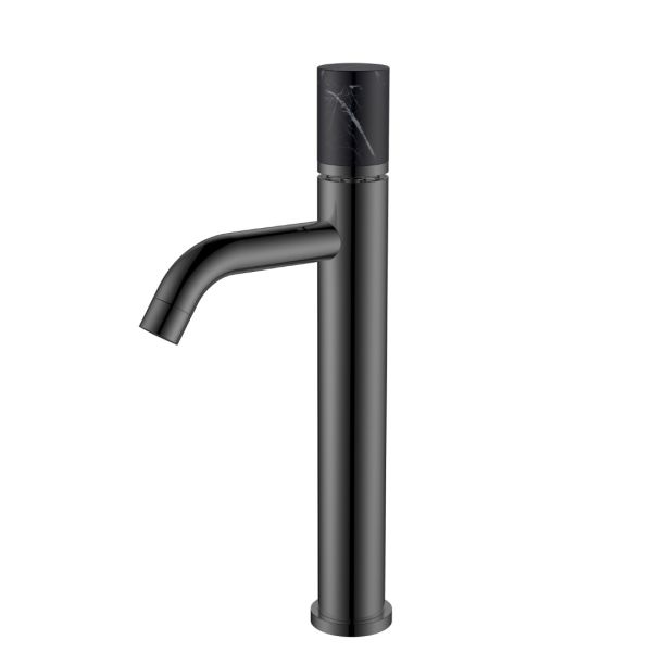 Смеситель для раковины Boheme Stick 122-SGM-MR-B оружейная сталь/чёрный мрамор