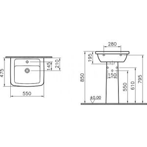 Раковина с пьедесталом Vitra Form 300 9602B003-7650 55 cm-цвет белый