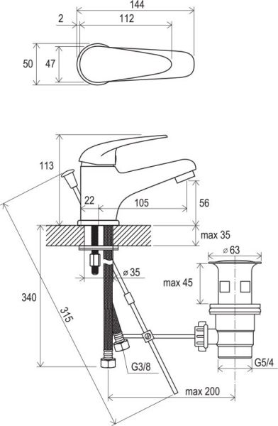 Смеситель Ravak SN 011.00 Suzan X070001 для раковины с д/к