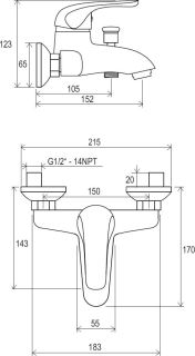 Смеситель Ravak Rosa RS 022.00/150 X070011 для ванны Смеситель Ravak Rosa RS 022.00/150 X070011 для ванны