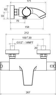 Смеситель Ravak TE 082.00/150 X070046 для ванны с термостатом Смеситель Ravak TE 082.00/150 X070046 для ванны с термостатом