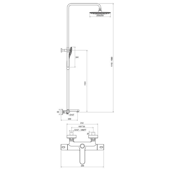 Душевая стойка Ravak Termo 300 TE 092.00/150 термостат X070098