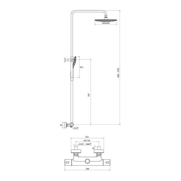 Душевая стойка Ravak Termo 093.00/150 X070099 с термостатом