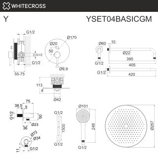 Душевой комплект Whitecross Y YSET04BASICGM оружейная сталь