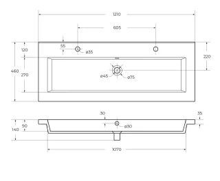 Раковина с двумя отверстиями под смеситель BelBagno BB-8070-120-1-2 120 см белый