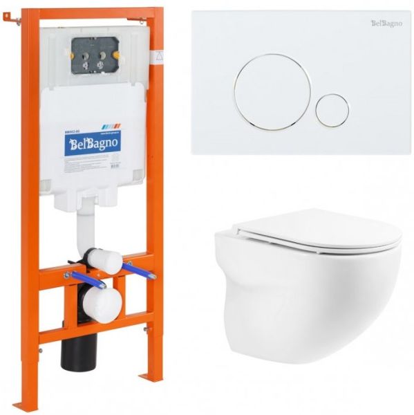 Комплект 4 в 1 BelBagno BB066CHR/BB870SC/BB002-80/BB014-SR-BIANCO унитаз подвесной ONDA BB066CHR с сиденьем BB870SC система инсталляции для унитазов BB002-80 с кнопкой смыва BB014-SR-BIANCO