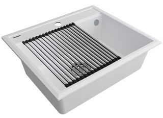 Комплект Paulmark: мойка Stepia 60 и ролл-мат Step PM115951-WH+R375-BS белый/брашированная нержавеющая сталь Комплект Paulmark: мойка Stepia 60 и ролл-мат Step PM115951-WH+R375-BS белый/брашированная нержавеющая сталь