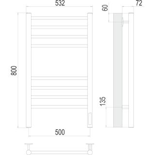 Полотенцесушитель электрический Terminus Аврора 4670078563330 с диммером П8 50х80 см графит