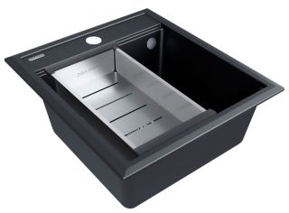 Комплект Paulmark: мойка Stepia 45 и коландер Advance PM114651-BLM+A375-BS чёрный металлик/брашированная нержавеющая сталь Комплект Paulmark: мойка Stepia 45 и коландер Advance PM114651-BLM+A375-BS чёрный металлик/брашированная нержавеющая сталь