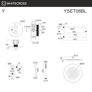 Душевой комплект термостатический WHITECROSS Y YSET08BL чёрный матовый Душевой комплект термостатический WHITECROSS Y YSET08BL чёрный матовый