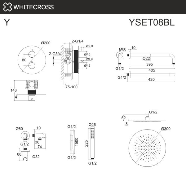 Душевой комплект термостатический WHITECROSS Y YSET08CR хром