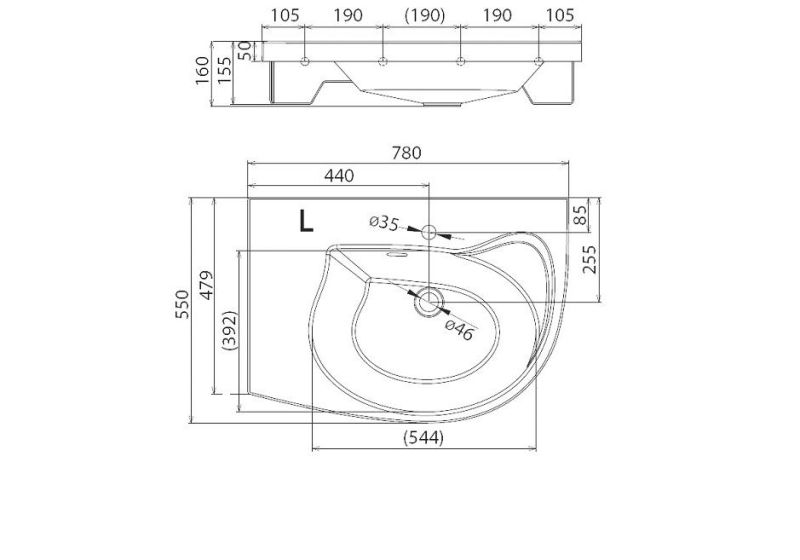 Раковина Ravak Rosa Comfort XJ8L11N0000 левый