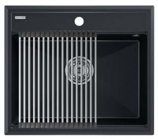 Комплект Paulmark: мойка Stepia 60 и ролл-мат Step PM115951-BLM+R375-BS чёрный металлик/брашированная нержавеющая сталь Комплект Paulmark: мойка Stepia 60 и ролл-мат Step PM115951-BLM+R375-BS чёрный металлик/брашированная нержавеющая сталь