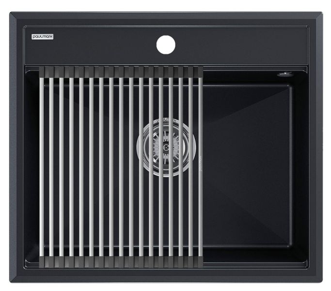 Комплект Paulmark: мойка Stepia 60 и ролл-мат Step PM115951-BLM+R375-BS чёрный металлик/брашированная нержавеющая сталь