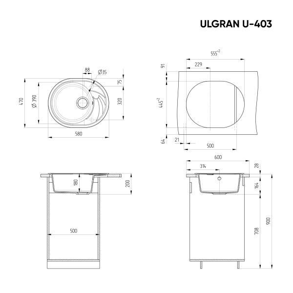 Кухонная мойка Ulgran Classic U-403-309 тёмно-серый