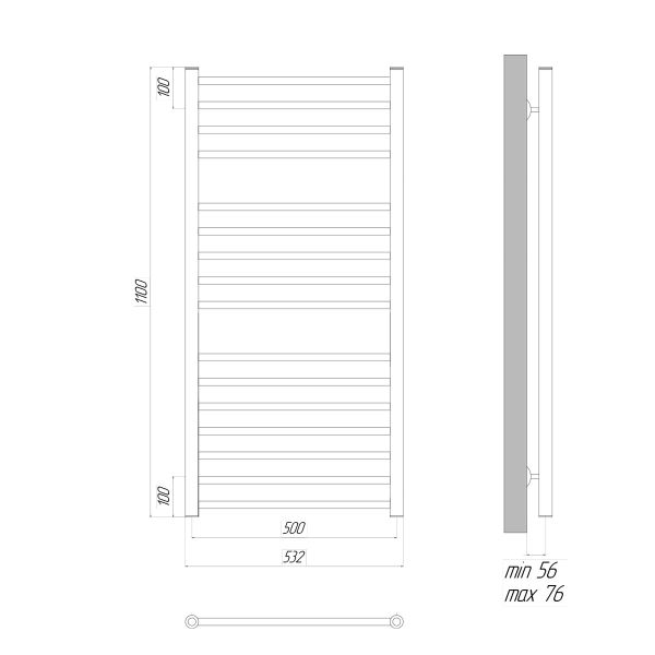 Полотенцесушитель водяной Lemark Ursus LM72116BL П16 500x1100, черный