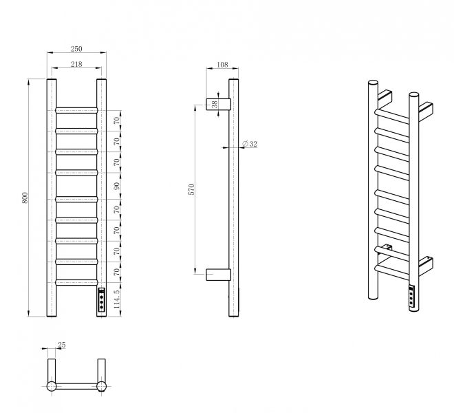 Полотенцесушитель электрический Wonzon & Woghand Bonn WW-AL4092-GM 25x80 см тёмный графит