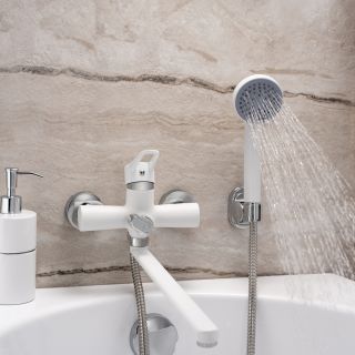 Смеситель для ванны с душем РМС SL77W-006E белый Смеситель для ванны с душем РМС SL77W-006E белый