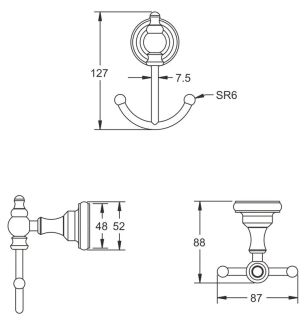 Крючок для ванной комнаты двойной Rose RG1121 хром Крючок для ванной комнаты двойной Rose RG1121 хром