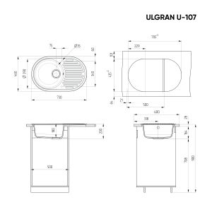 Кухонная мойка Ulgran Classic U-107-308 чёрный