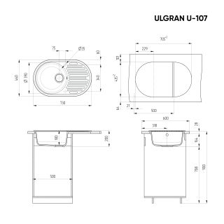 Кухонная мойка Ulgran Classic U-107-308 чёрный Кухонная мойка Ulgran Classic U-107-308 чёрный