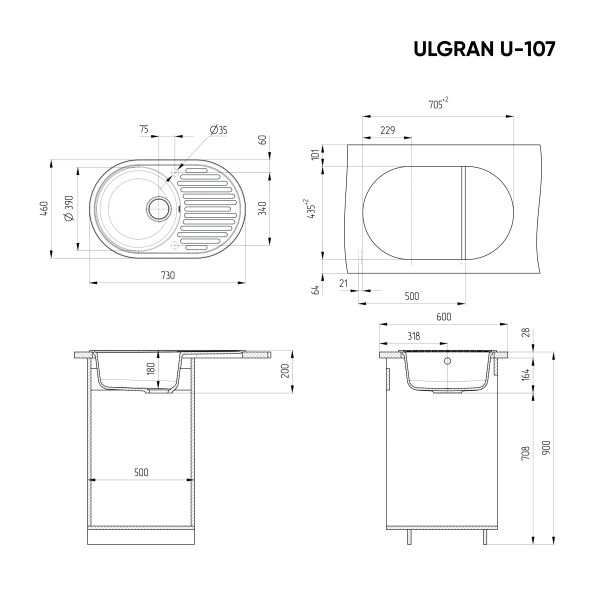 Кухонная мойка Ulgran Classic U-107-331 белый