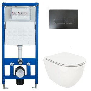 Комплект Cerutti SPA инсталляция CR555 подвесной безободковый унитаз Ticino Aria CT8911 кнопка смыва CR05BK