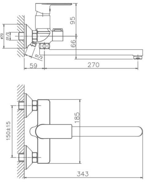 Смеситель для ванны Haiba HB22505 хром