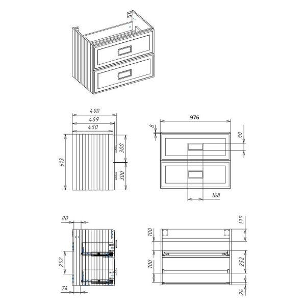 Тумба под раковину La Fenice Cubo TWIN FNC-01-CUB-G-100-2 97.6 см