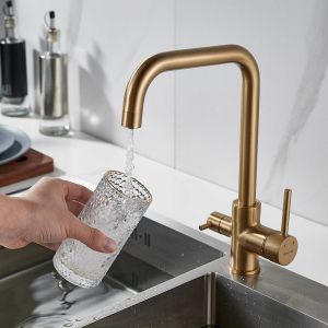 Смеситель для кухни Shevanik S228G с подключением фильтра золотой сатин