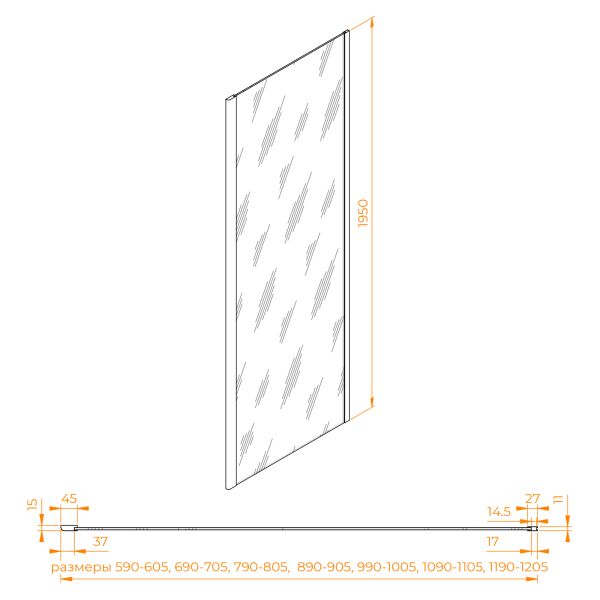 Боковая панель RGW Z-050-2 352205209-11 90 см профиль хром стекло прозрачное