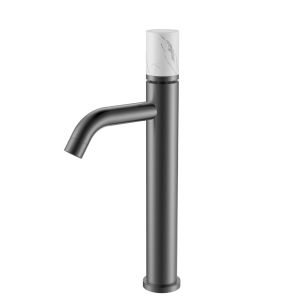 Смеситель для раковины Boheme Stick 122-SGM-MR-W оружейная сталь/белый мрамор