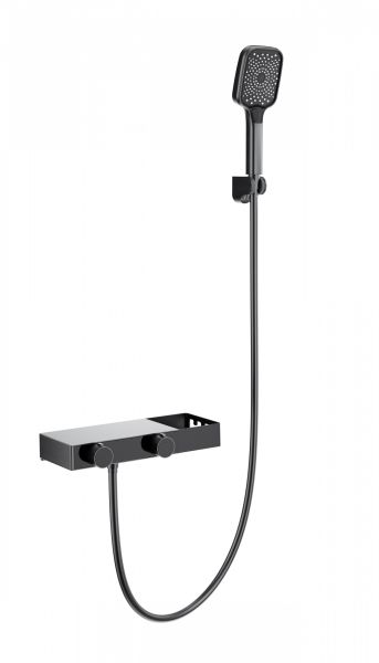Смеситель для ванны с душем Wonzon & Woghand Shelf WW-B2551-BGG с термостатом тёмный графит