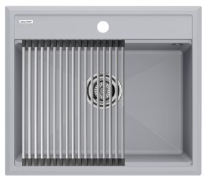 Комплект Paulmark: мойка Stepia 60 и ролл-мат Step PM115951-GRS+R375-BS серый дым/брашированная нержавеющая сталь